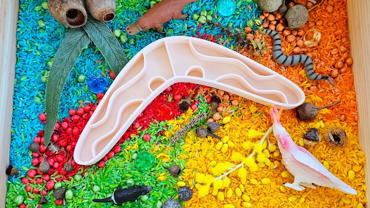 Aboriginal Sensory Play, Boomerang Tray, Aboriginal Sensory Play Kit Eco Tray- My Sensory Mind